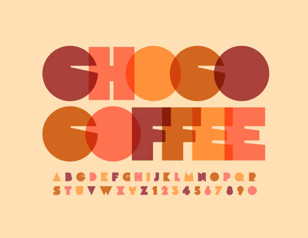 vektör lezzetli amblemi choco kahve. suluboya parlak alfabe harfler ve sayılar - çikolata illüstrasyonlar stock illustrations