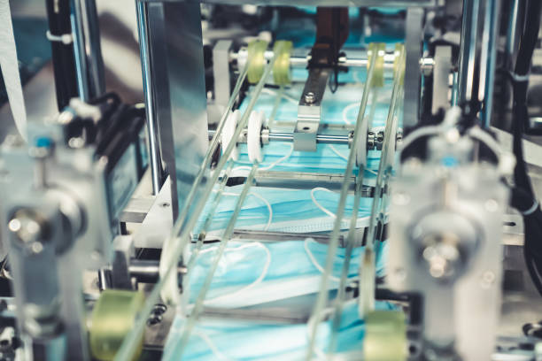Face mask production line in modern factory