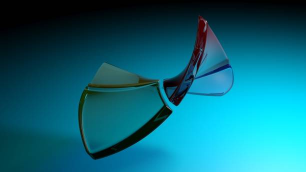 Abstract blue background with flexible semi transparent colored plastic squares - 3D rendering illustration stock photo