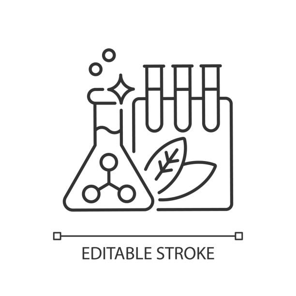 Preservatives linear icon Preservatives linear icon. Science research for foodstuff conservation. Flask with liquid. Thin line customizable illustration. Contour symbol. Vector isolated outline drawing. Editable stroke science icons stock illustrations