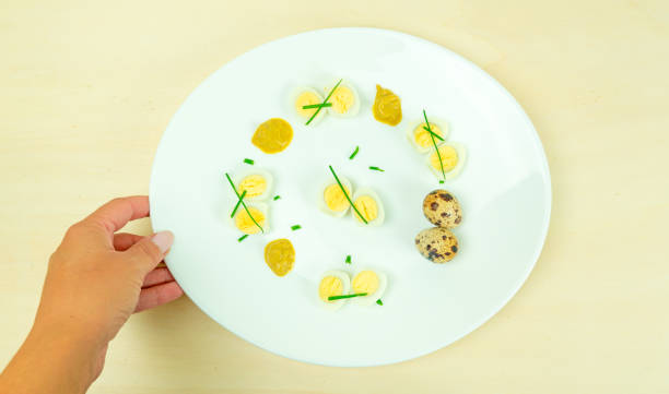 istock boiled quail eggs with mustard and chives on a plate 1276684192