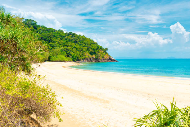 istock Tropical beach and green mountain 1276685097
