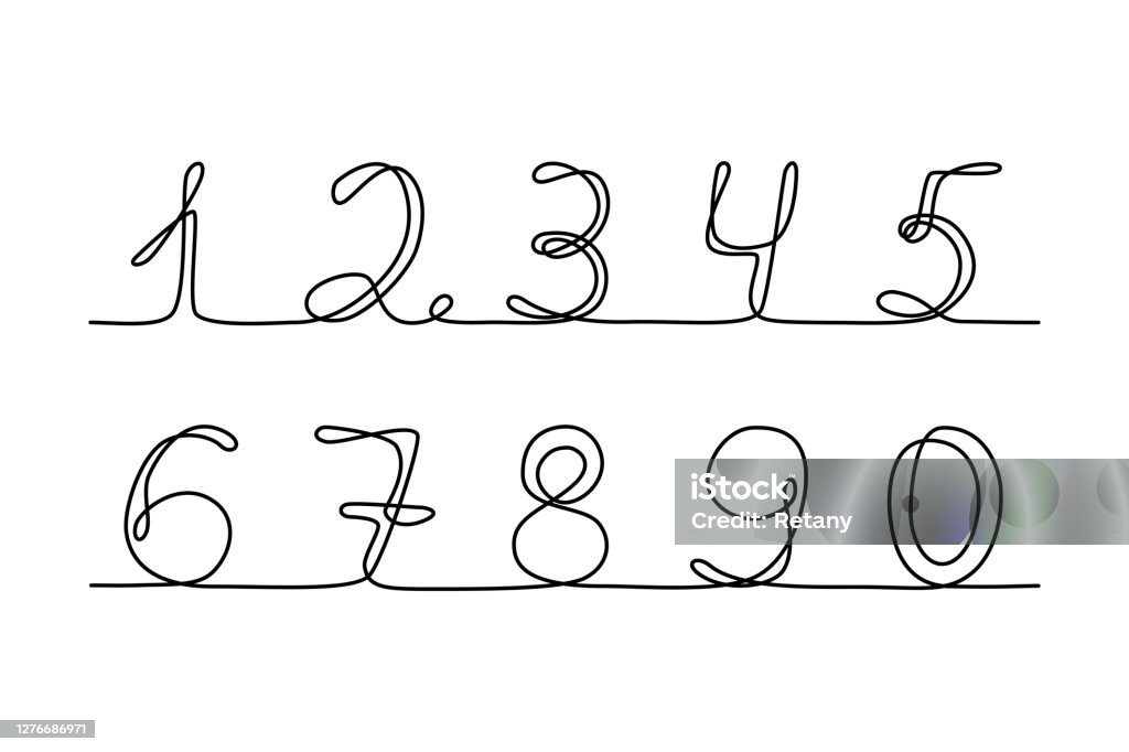 Continuous Line Drawing Numbers Stock Illustration - Download Image Now ...