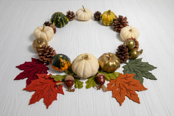 istock Autumn Fall Wreath, pumpkins dry nature, perspective 1276687139
