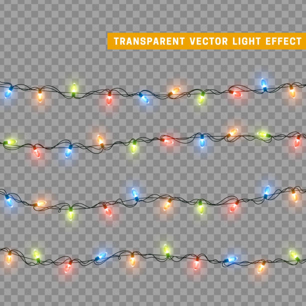 Christmas lights in multi-colored color. Decorations design element Christmas glowing lights. Decorative Xmas realistic objects. Holiday decor set of garlands. vector illustration Christmas lights in multi-colored color. Decorations design element Christmas glowing lights. Decorative Xmas realistic objects. Holiday decor set of garlands. vector illustration string stock illustrations
