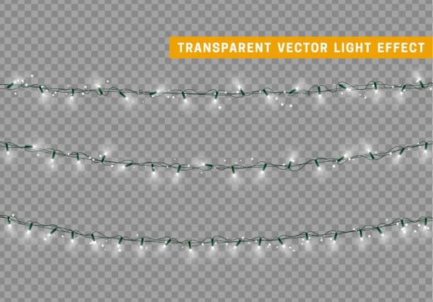 Christmas lights isolated realistic design elements. Christmas lights isolated realistic design elements. Xmas glowing lights. Garlands, Christmas decorations. string stock illustrations