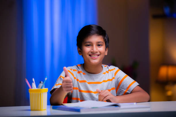 Boy studying at home - stock photo