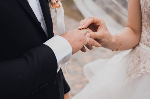 istock The bride and groom puts a wedding ring 1276693104