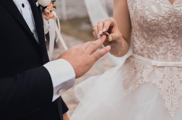 istock The bride and groom puts a wedding ring 1276693178