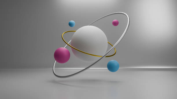 Planet or atom concept in white background. 3D illustration render