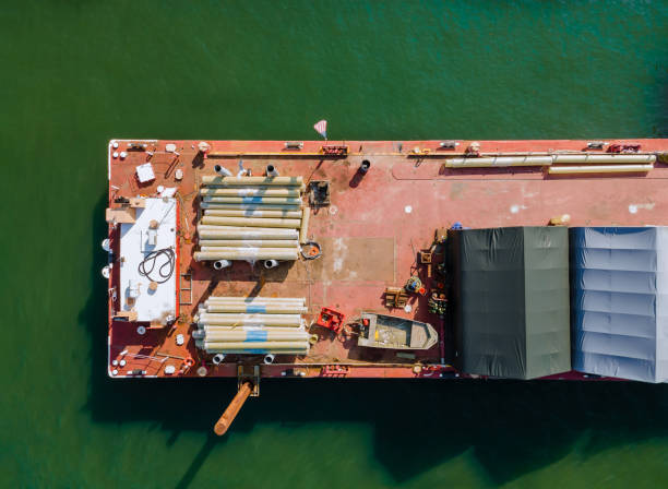 istock Barge the on a construction vessel in the building pipes and metal structures cargo 1276701398