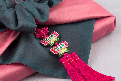 Korean traditional wrapping gift box. Korean traditional gift packaging cloth made of silk