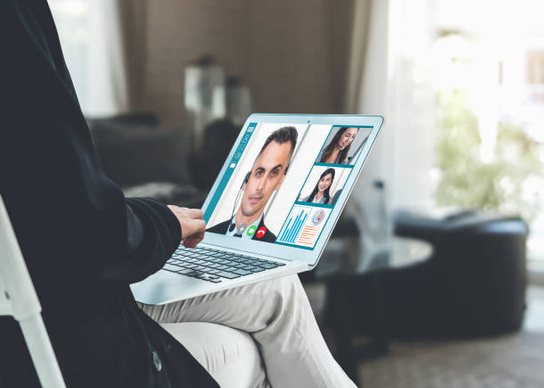 istock Video call business people meeting on virtual workplace or remote office 1276705941