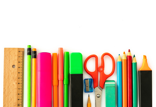 Back to school concept. School stationery creative composition. View from above