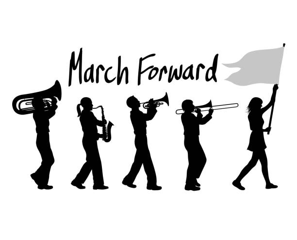3월 앞으로 - musician people trombone trumpet stock illustrations