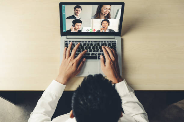 istock Video call business people meeting on virtual workplace or remote office 1276707889