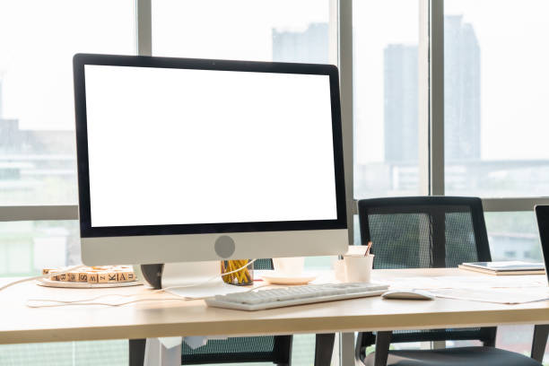 istock Empty computer monitor screen for design mock up template 1276710610