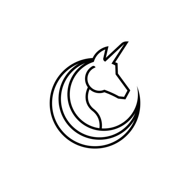 Unicorn line logo design Unicorn simple line logo concept in the form of circle vector. unicorn logo stock illustrations