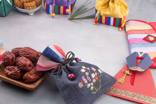 Korean traditional lucky bag and wrapping gift background
