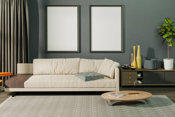 istock Mock up poster frame in home interior background, Scandinavian style, 3D render 1276714730