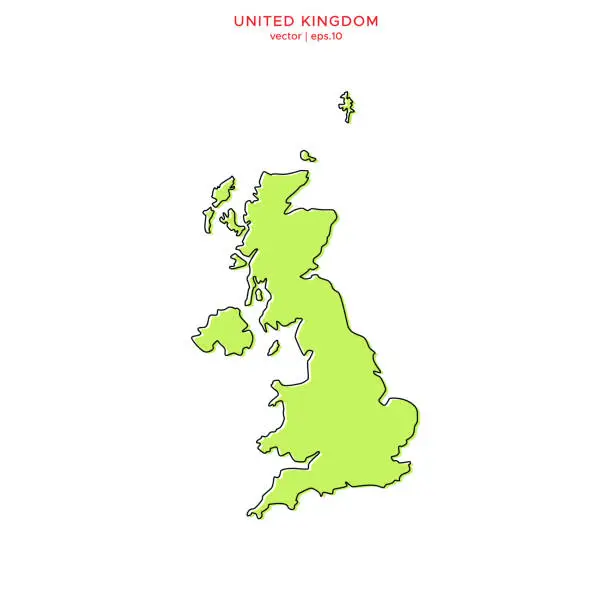 Vector illustration of Green Map of United Kingdom With Outline Vector Illustration Design Template. Editable Stroke.