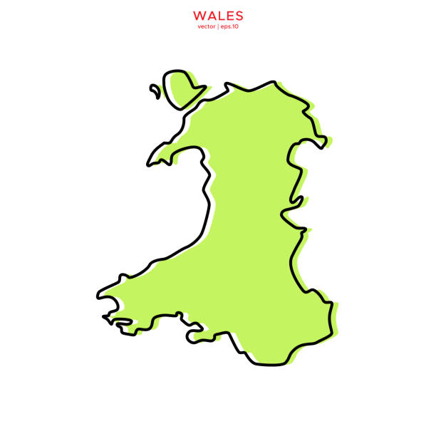 威爾士綠色地圖與輪廓向量插圖設計範本。可編輯描邊。 - wales 幅插畫檔、美工圖案、卡通及圖標