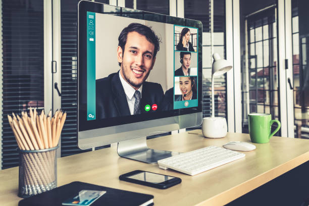 istock Video call business people meeting on virtual workplace or remote office 1276718909
