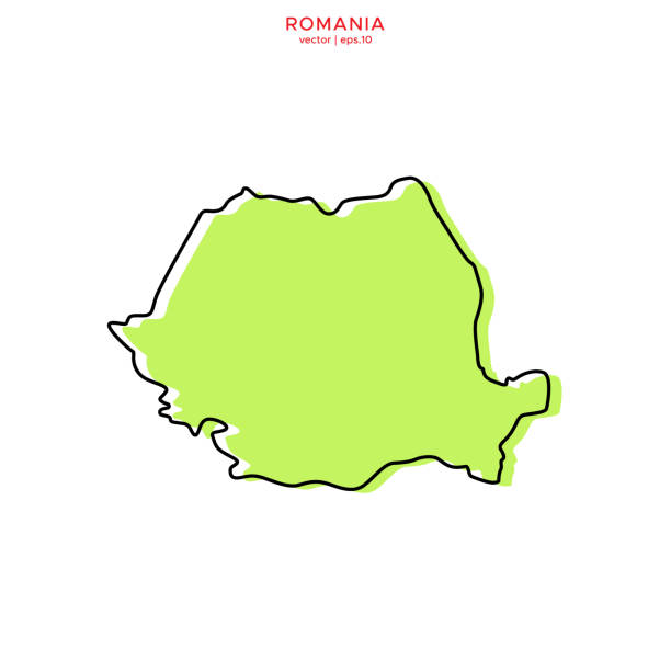 ilustraciones, imágenes clip art, dibujos animados e iconos de stock de mapa verde de rumania con plantilla de diseño de ilustración vectorial de esquema. trazo editable. - romania