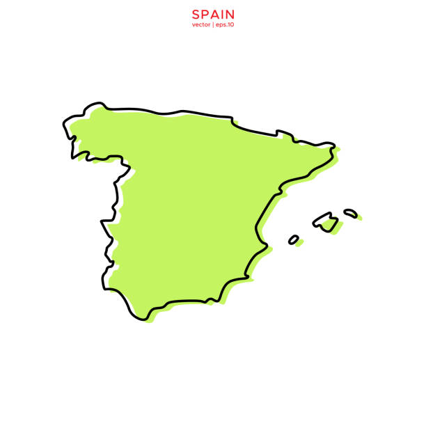 윤곽 벡터 일러스트 디자인 템플릿과 스페인의 녹색지도. 편집 가능한 스트로크. - spain stock illustrations