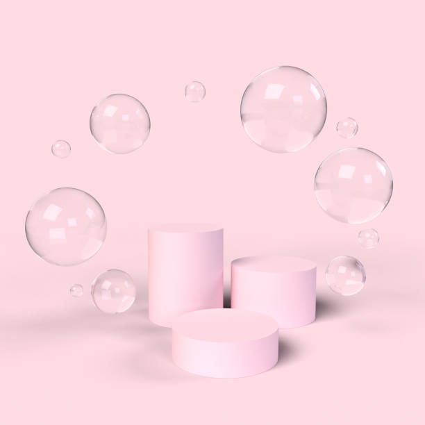 istock Abstract minimal scene with cylinder podiums in cream pink colors. 3d render 1276727357