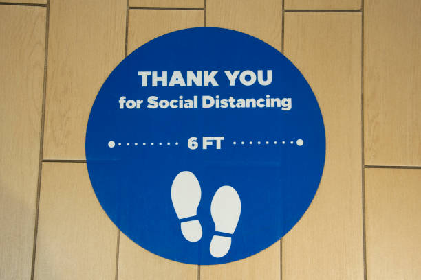 istock Thank you for social distancing blue round decal. 1276728792