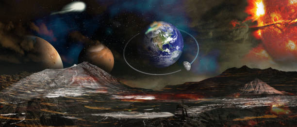 istock View on the planet Earth and space from martian surface. Elements of this image furnished by NASA. 1276731497