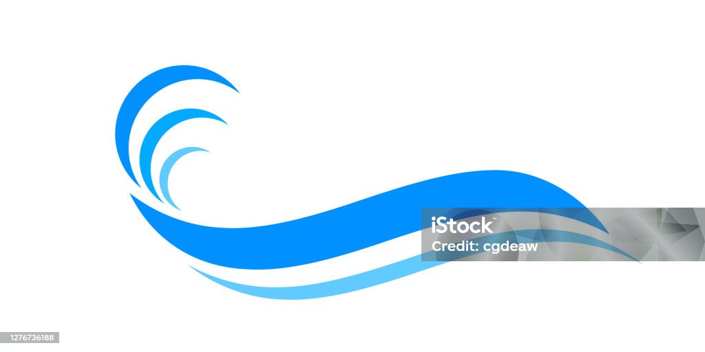 water waves blue symbol, water ripples light blue, ocean sea surface symbol, aqua flowing graphic Wave - Water stock vector