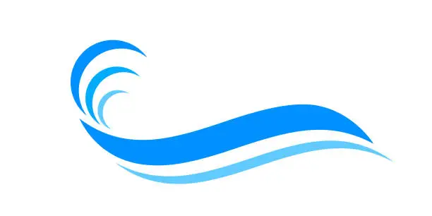 Vector illustration of water waves blue symbol, water ripples light blue, ocean sea surface symbol, aqua flowing graphic