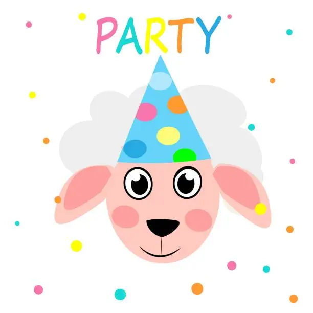 Vector illustration of cute animals in party hats happy birthday decoration vector illustration