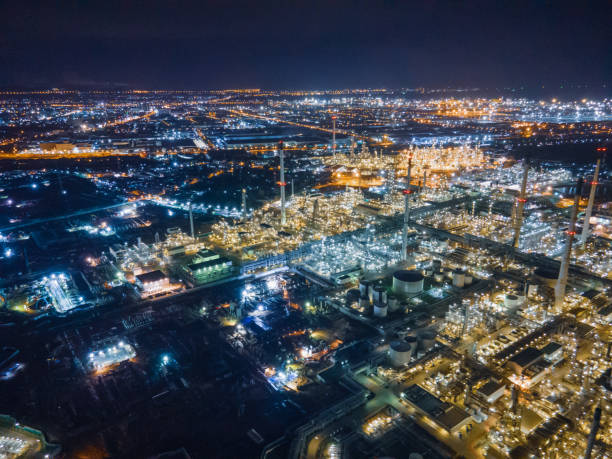 istock Oil DRONE AERIAL and Gas central processing platform in twilight, offshore hard work occupation twenty four working hours. 1276742513