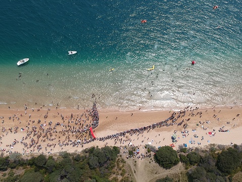 Aerial view of a crowded beach