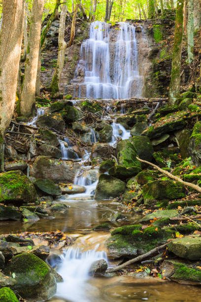 istock Beautiful waterfall with a stream in a ravine at autumn 1276745079