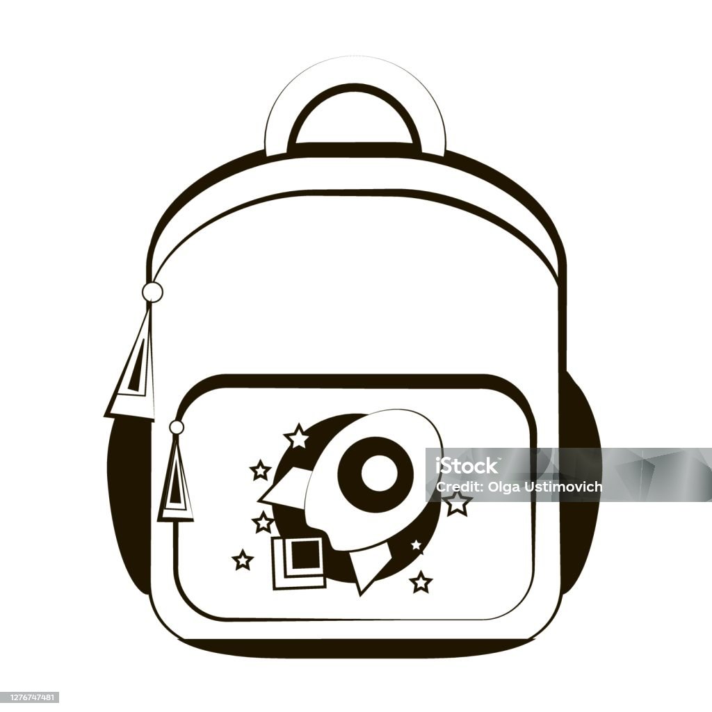 Vector Hình Ảnh Đen Trắng Của Ba Lô Của Một Đứa Trẻ Một Tên Lửa ...