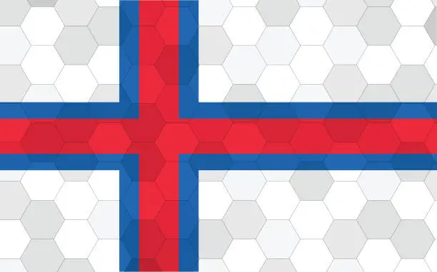 Vector illustration of Faroe Islands flag illustration. Futuristic Faroese flag graphic with abstract hexagon background vector. Faroe Islands national flag symbolizes independence.