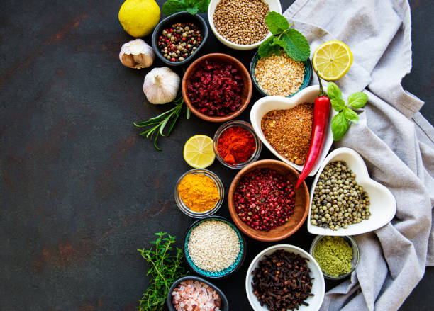 istock Various spices in a bowls on a black 1276749622