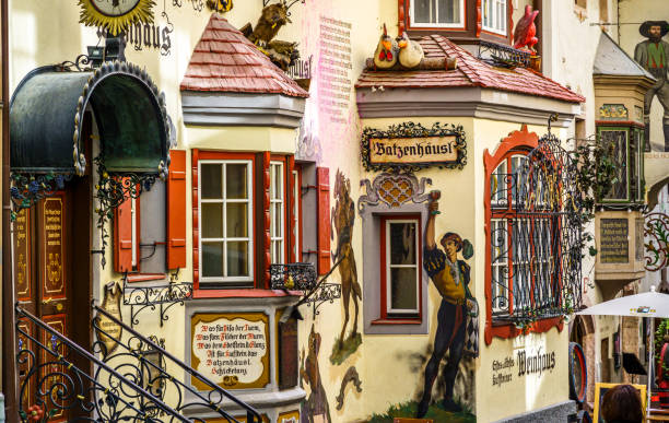 Kufstein, Austria - August 20: famous old town with historic buildings and murals in Kufstein on August 20, 2020