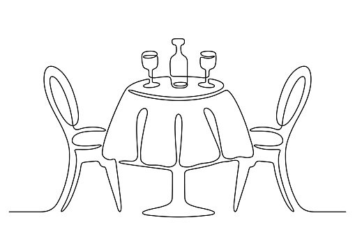 Abstract Dining Table Line Drawing Continuous Line Drawing Table With Chairs Stock Illustration - Download ...