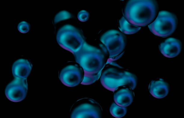 istock Abstract holographic floating liquid blobs on black background. soap bubbles, metaballs. 1276756062