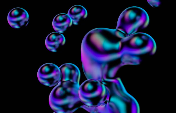 istock Abstract holographic floating liquid blobs on black background. soap bubbles, metaballs. 1276756066