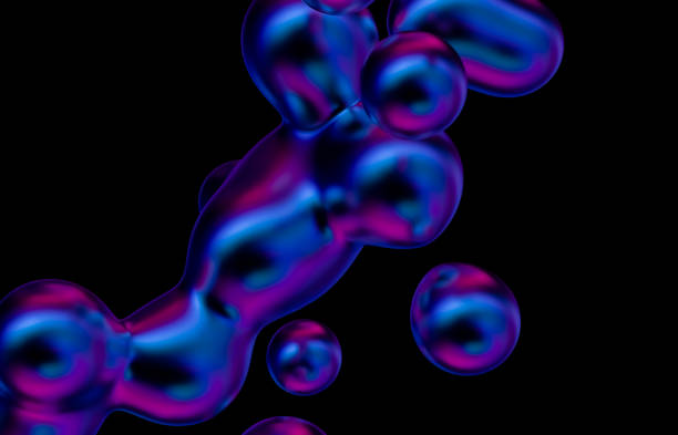 istock Abstract holographic floating liquid blobs on black background. soap bubbles, metaballs. 1276756072
