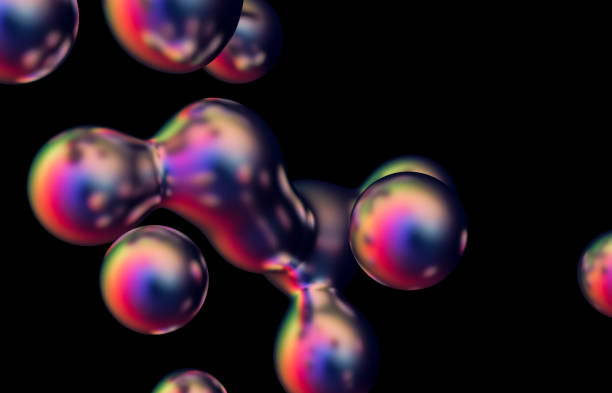 istock Abstract holographic floating liquid blobs on black background. soap bubbles, metaballs. 1276756112
