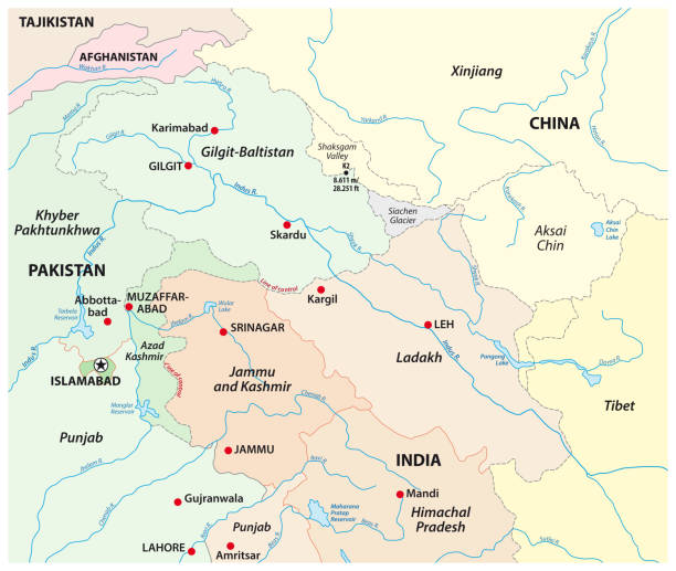 illustrations, cliparts, dessins animés et icônes de carte vectorielle du mandat territorial du cachemire - india map cartography pakistan