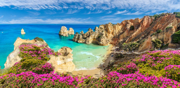 Landscape with Praia do Camilo Landscape with Praia do Camilo, famous beach in Algarve, Portugal lagos portugal stock pictures, royalty-free photos & images