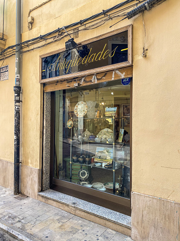 Valencia, Spain - September 22, 2020: Antiques shop in the historic center of the city. This area has a lot of shops selling vintage items